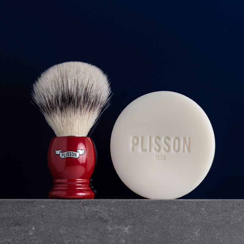 Plisson 1808 Pearl Red & High mountain white fibre shaving brush